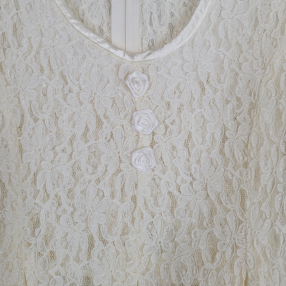 Vtg Cream Lace Midi Dress Cottagecore Boho Short Sleeve Romantic Wedding Size 10 - Picture 8 of 17